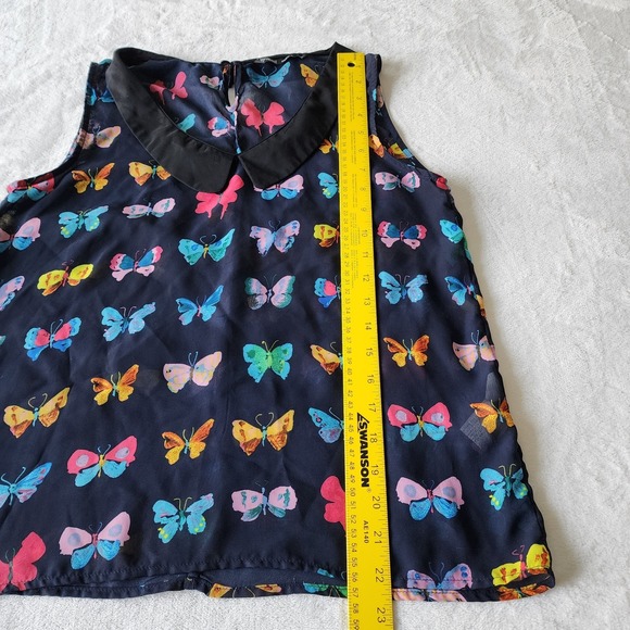 Butterfly Top Womens Large Chiffon Sheer Dainty Feminine Peter Pan Collar Blouse - Picture 12 of 14